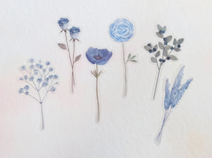Q-lia Transparent Poche Bouquet Floral Sticker Flakes  - Steel Blue