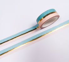 Load image into Gallery viewer, Pink &amp; Blue Gold Foil Stripe Washi Tape