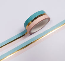 Load image into Gallery viewer, Pink &amp; Blue Gold Foil Stripe Washi Tape