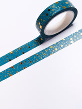 Load image into Gallery viewer, 10mm Turquoise and Gold Stars Washi Tape