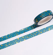 Load image into Gallery viewer, A 10mm Turquoise and Gold Stars Washi Tape by GretelCreates available at a UK Washi Shop.