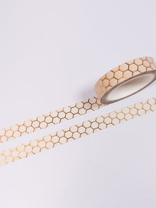 GretelCreates' UK Washi Shop offers a 10mm foil washi tape in Peach and Gold Honeycomb design.