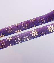 Load image into Gallery viewer, Purple &amp; Gold Foil Moon and Sun Washi Tape