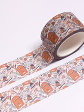 Load image into Gallery viewer, A roll of Vintage Style Happy Mail Washi Tape - 30mm with an orange and brown pattern created by GretelCreates.
