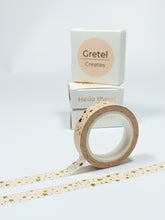 Load image into Gallery viewer, A Peach and Gold Stars Washi Tape by GretelCreates with a box, available in the UK.