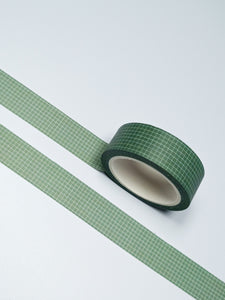 Dark Olive Green & White Grid Washi Tape by GretelCreates was on a white surface.