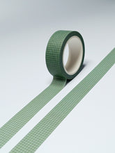 Load image into Gallery viewer, A roll of Dark Olive Green &amp; White Grid Washi Tape by GretelCreates on a white surface.
