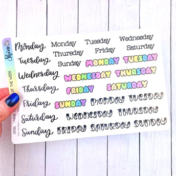 large clear days of the week stickers - shine sticker studio