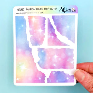 Shine Sticker Studio Rainbow Bokeh Torn Paper Stickers