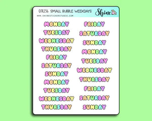 small bubble weekday stickers - shine sticker studio
