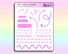 Load image into Gallery viewer, clear arrows &amp; dividers bullet journal stickers - shine sticker studio purple/pink