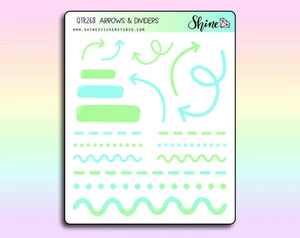 clear arrows & dividers bullet journal stickers - shine sticker studio green/blue