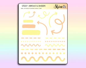 clear arrows & dividers bullet journal stickers - shine sticker studio orange/yellow