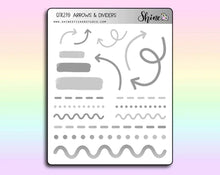 Load image into Gallery viewer, clear arrows &amp; dividers bullet journal stickers - shine sticker studio monochrome