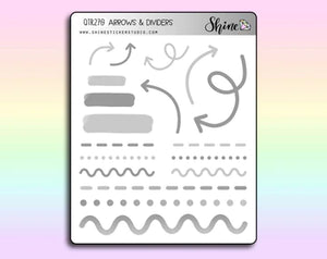 clear arrows & dividers bullet journal stickers - shine sticker studio monochrome