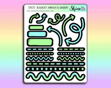 Load image into Gallery viewer, blackout arrows &amp; dividers bullet journal stickers - shine sticker studio green/blue