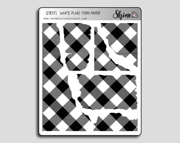 Shine Sticker Studio White Plaid Torn Paper Stickers