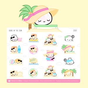 buns in the sun beach day - wonton in a million sticker sheet
