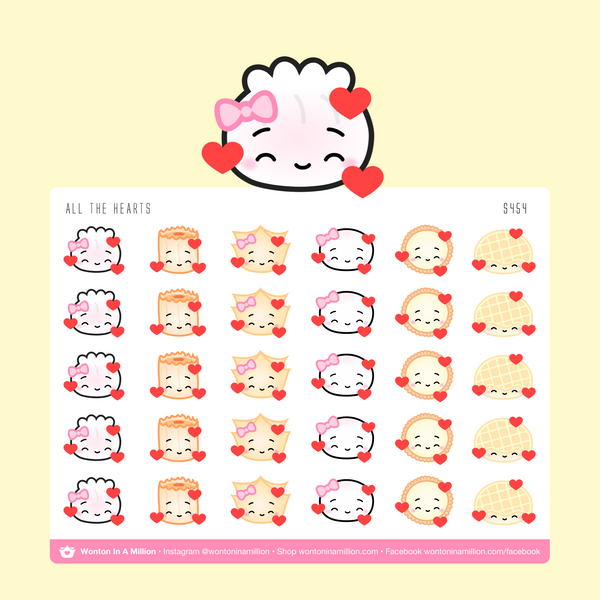 all the hearts emoji sticker sheet - wonton in a million