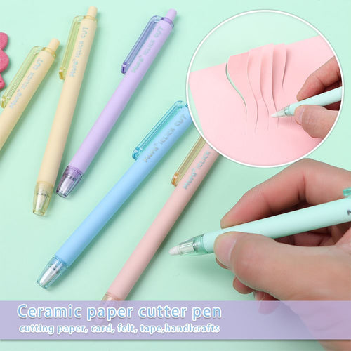 A person is holding a GretelCreates Ceramic Paper Cutting Pen in various colors.
