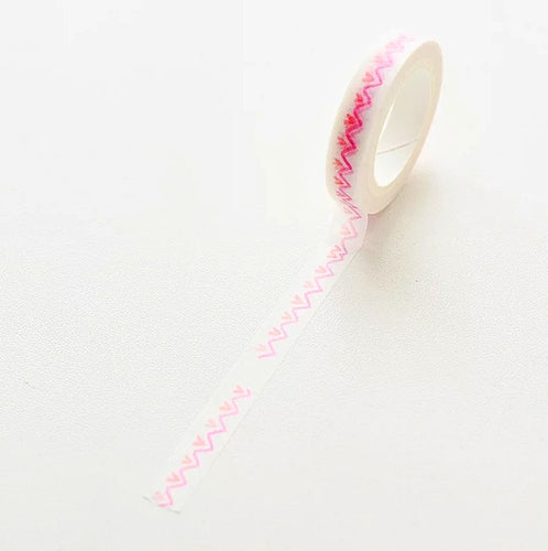 pink hearts washi tape, pink wave patterned decorative tape