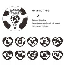 Load image into Gallery viewer, monochrome animal print washi tape stickers a - alphabet hearts
