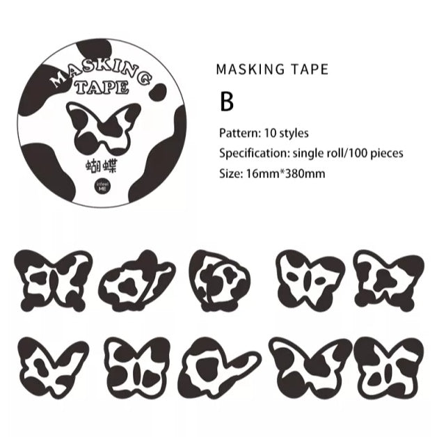 monochrome animal print washi tape stickers b - butterflies