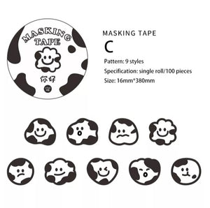monochrome animal print washi tape stickers c - faces