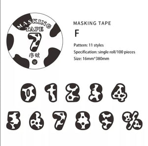 monochrome animal print washi tape stickers f - numbers