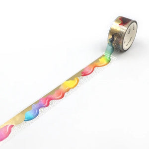 Transparent PET Rainbow & Gold Foil Washi, Gold Paint Splash Decorative Tape