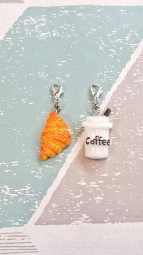 coffee and croissant stitch markers// croissant progress keeper// coffee knitting marker