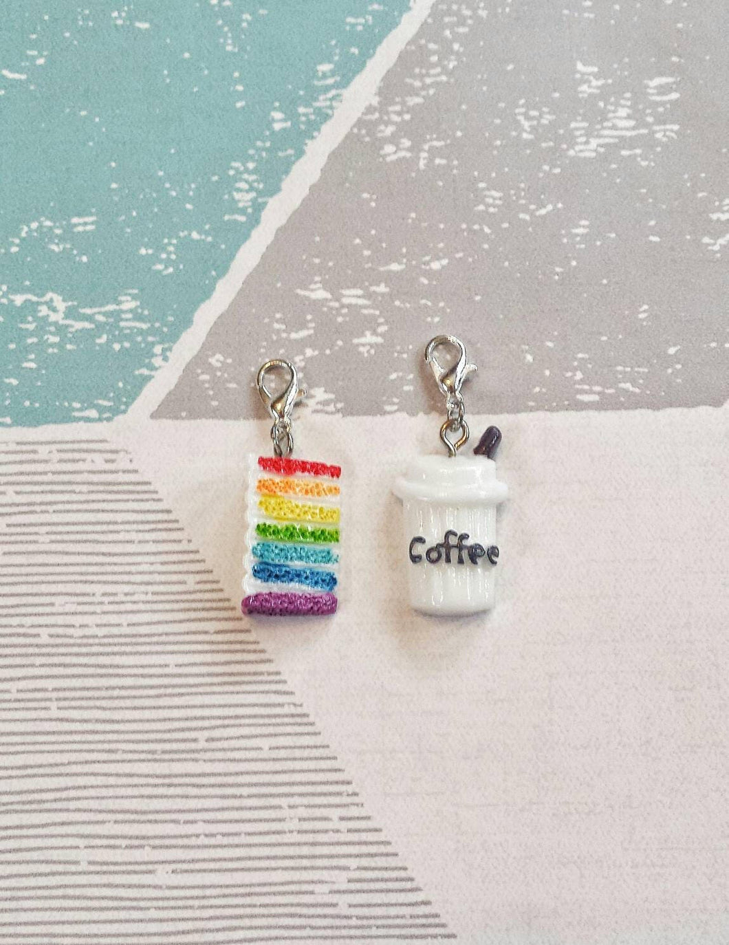 coffee and cake stitch markers, cake progress keepers, coffee knitting markers