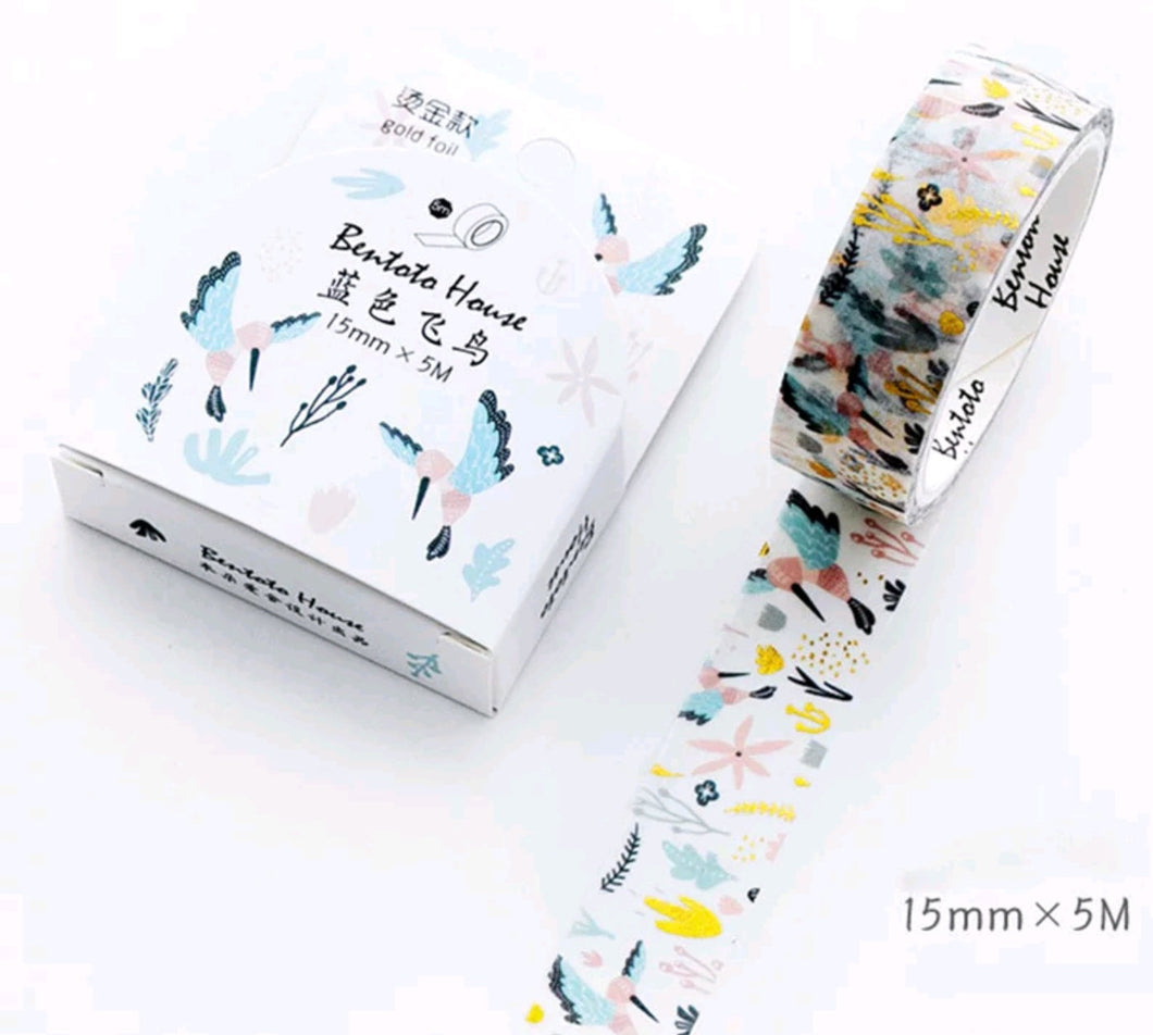 foiled bird washi, gold washi tape, bird craft tape, kawai paper tape