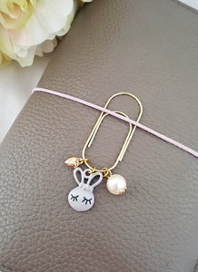 rabbit planner clip, bunny dangle clip, rhinestone planner jewellery