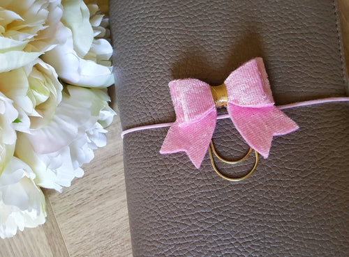 Pink Bow Planner Clip, Crushed Velvet Bow Clip, Bow Planner Clip, Velour Bow Bookmark
