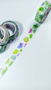 purple monstera leaf washi tape, green swiss cheese plant decorative tape