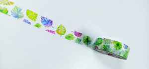 purple monstera leaf washi tape, green swiss cheese plant decorative tape
