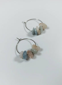 natural quartz silver hoop earrings, natural crystal hoop earrings
