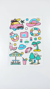 Cute Pink & Blue Summer Time Beach Girl Stickers