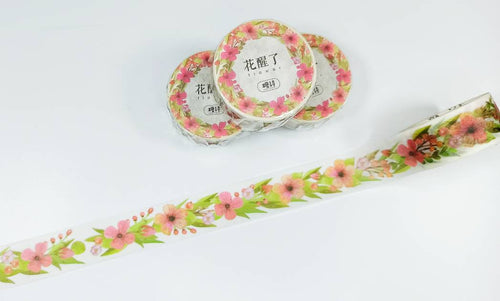 20mm floral garland washi tape, red & green flower decorative planner tape