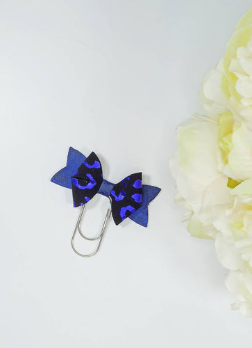 blue leopard print planner clip, navy blue foiled bow bookmark