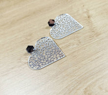 Load image into Gallery viewer, silver leopard print acrylic earrings, leopard print heart earrings