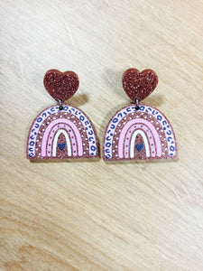 glitter leopard print acrylic earrings, leopard print rainbow earrings