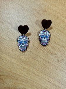 calavera acrylic earrings,día de muertos dangle earrings