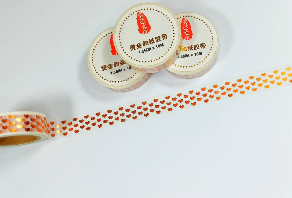 foiled copper heart washi tape, copper & white heart decorative planner tape