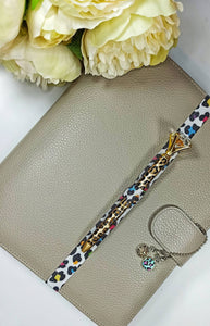 colourful leopard print planner band, elasticated bookmark, animal print pen holder