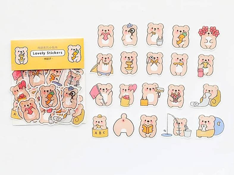 kawaii animal journal sticker flakes, cute bear adventure decorative sticker flakes