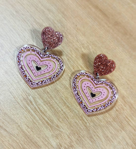 glitter leopard print acrylic earrings, leopard print heart earrings