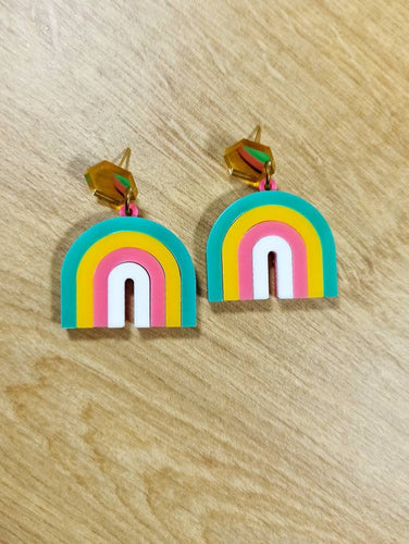 bright rainbow acrylic earrings, rainbow dangle earrings