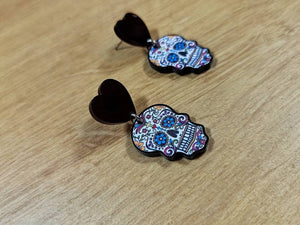 calavera acrylic earrings,día de muertos dangle earrings